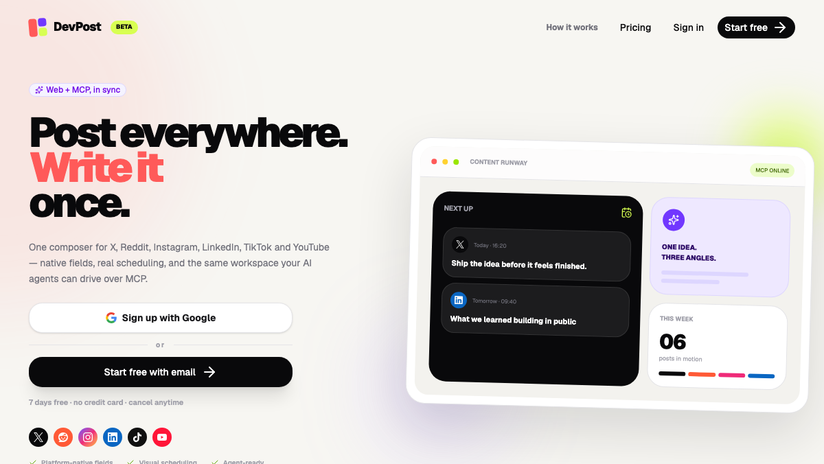 DevPost landing page