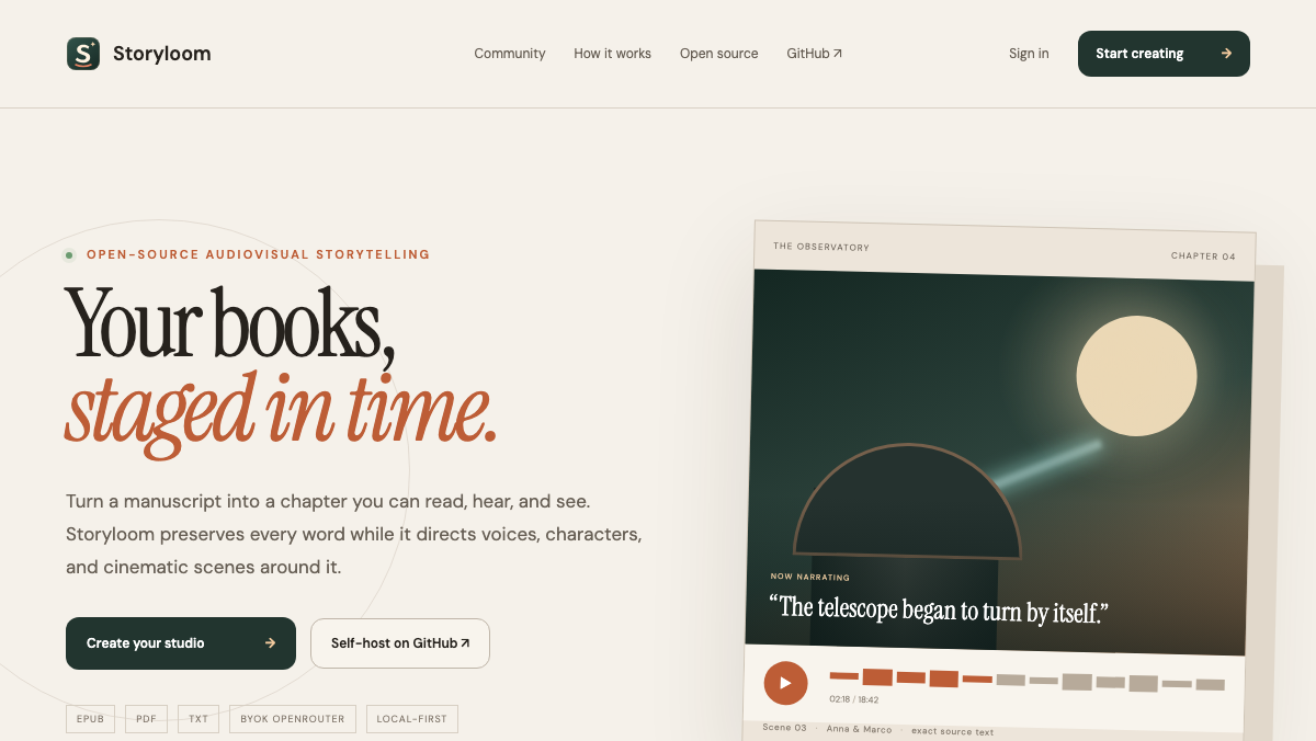 StoryLoom landing page